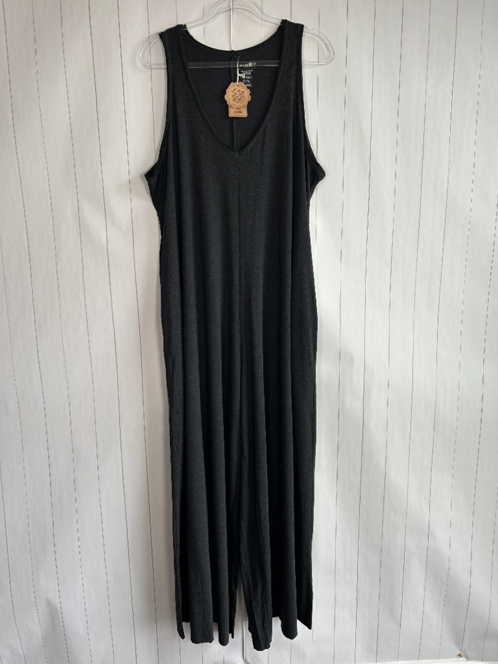 Natural Life one size jumpsuit dark gray loungewear wide leg v-neck pockets NEW